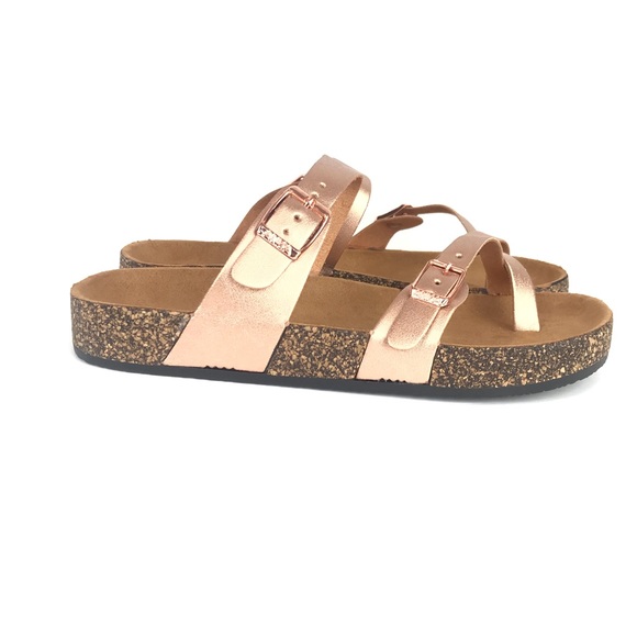 Anna Shoes Rose Gold Toe Ring Strap Cork Sole Slide Sandal Poshmark